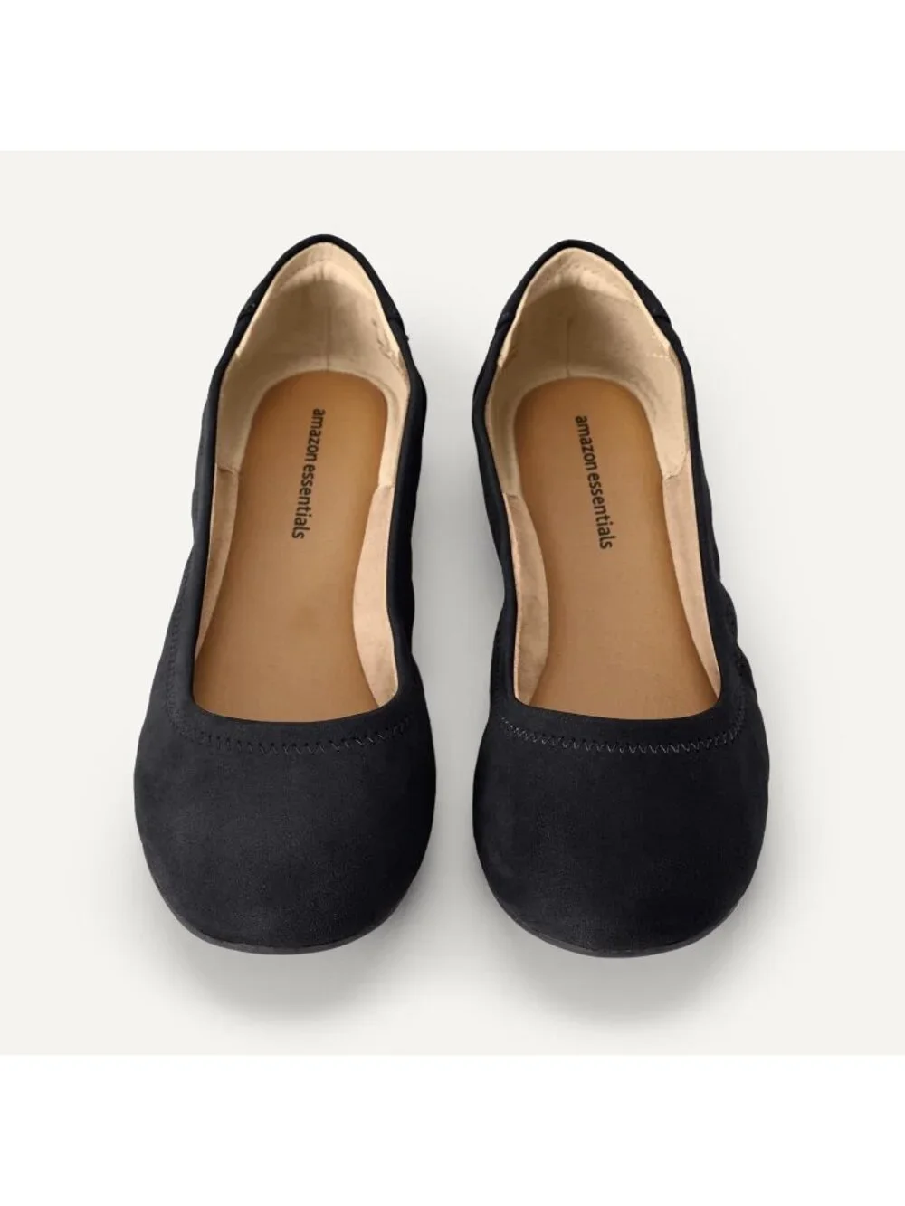 Amazon Essentials Women's Black Microsuede Synthetic Comfortable Slip On Flats